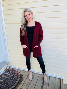 Open Front Mossy Cardigan - Burgundy