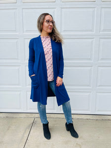 Slouchy Pocket Open Cardigan - LT Navy