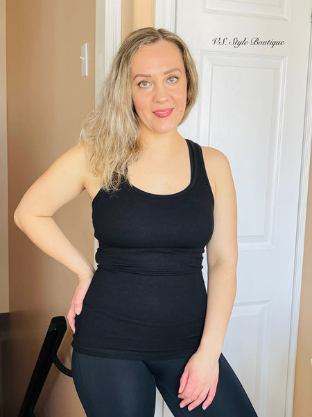Rayon Ribbed Racerback Tank Top - Black