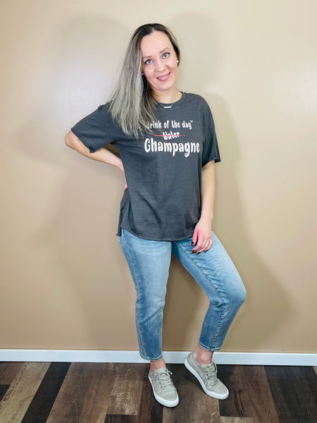 DRINK OF THE DAY CHAMPAGNE Graphic Tee - Charcoal
