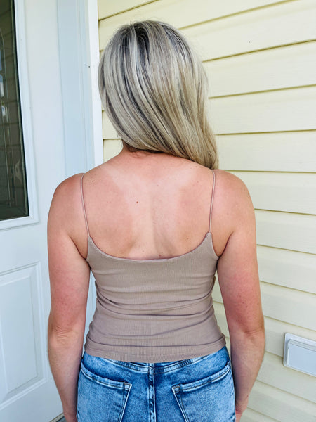 Basic Cami Top with Bra-Cup - Sand Khaki