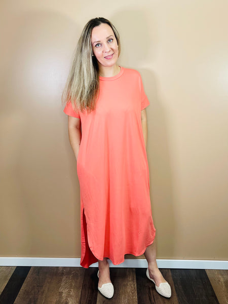 Maxi Dress with Pockets - Deep Coral