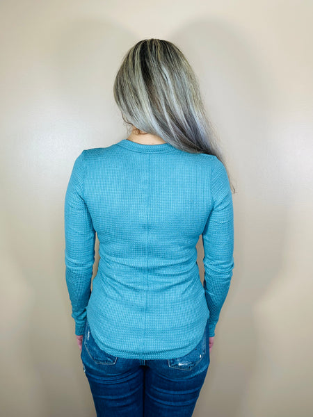 Baby Waffle Snap Button Top - Dusty Teal