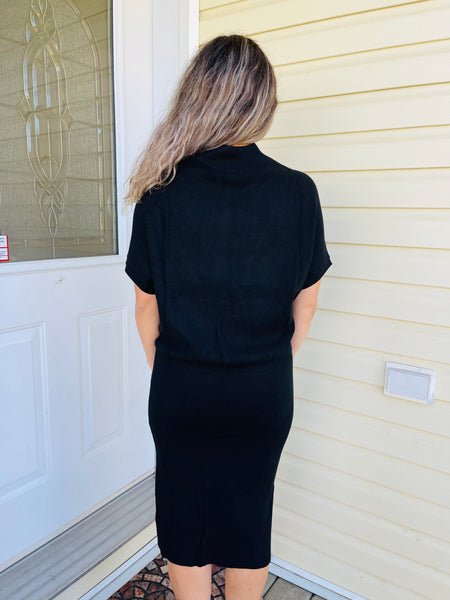 Slouch Neck Dolman Midi Dress - Black