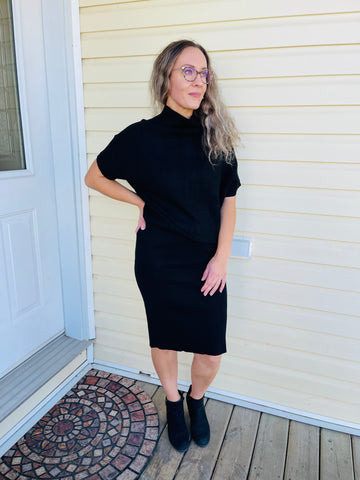 Slouch Neck Dolman Midi Dress - Black
