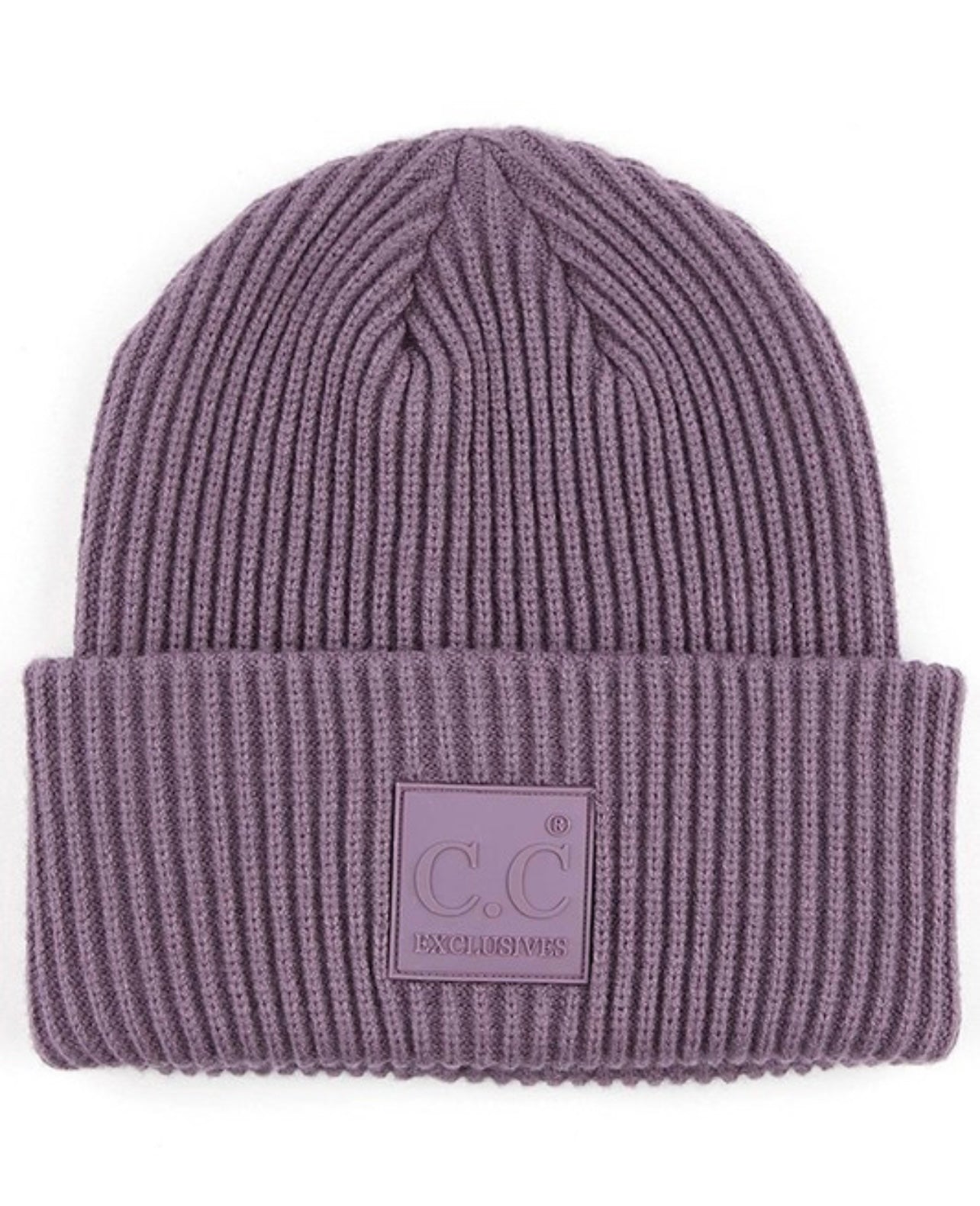 Ribbed Beanie with Rubber Patch - Violet