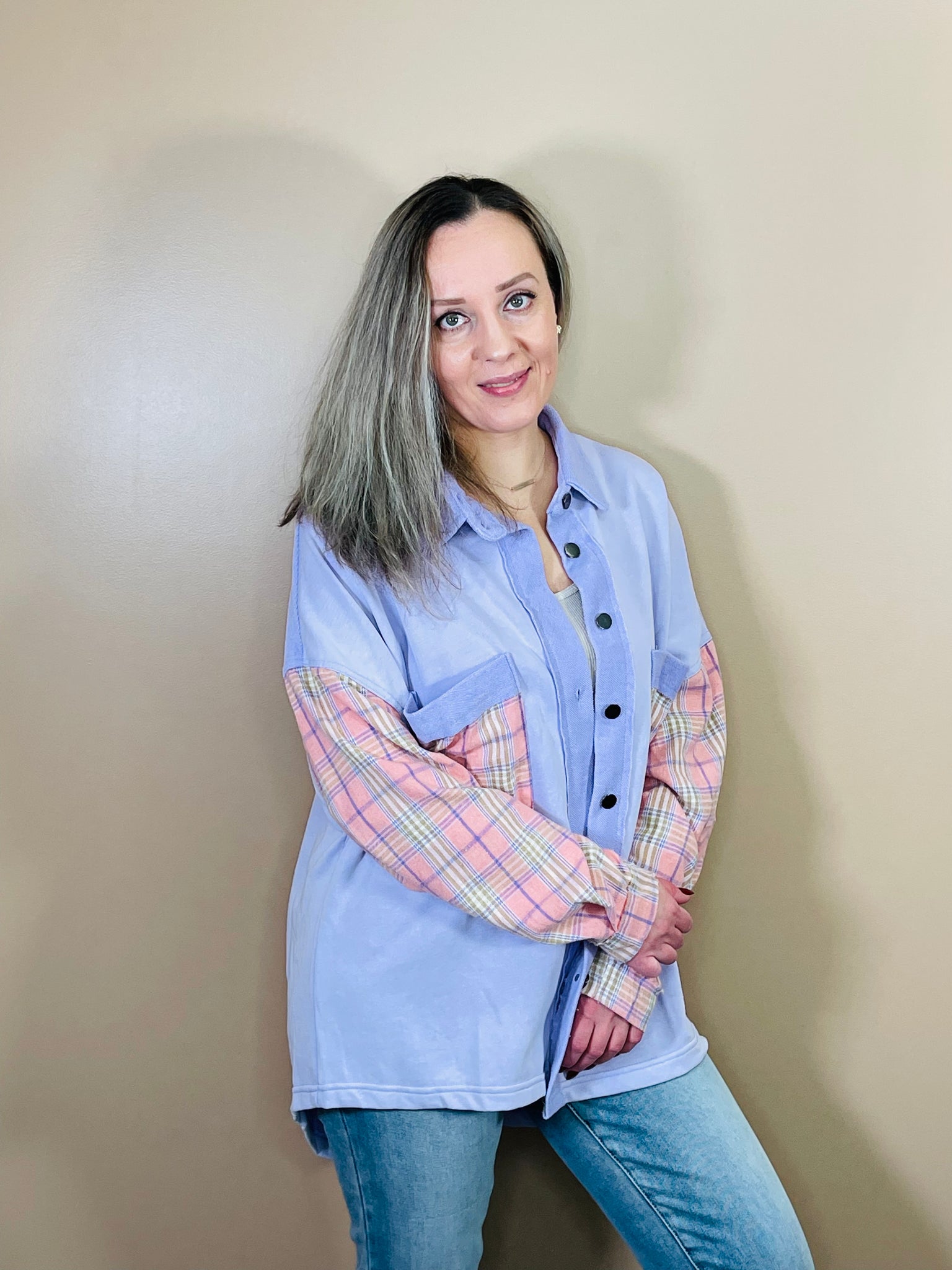 Mix Material Jacket - Lavender