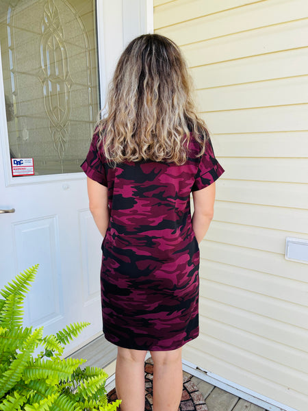 Brushed DTY Camouflage Dress - Plum