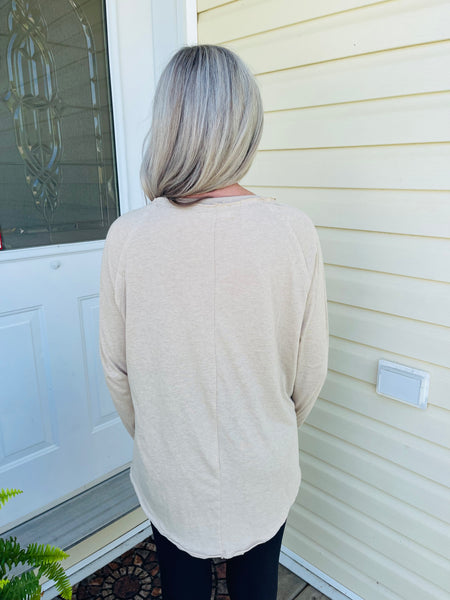 Raglan Sleeve Thumbhole Top - H Beige