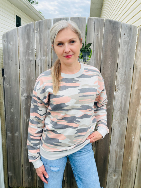 Fleece Camouflage Sweatshirt - Light Pink Combo