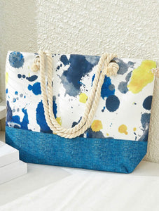 Multi Colour Ink Dropping Tote Bag - Blue
