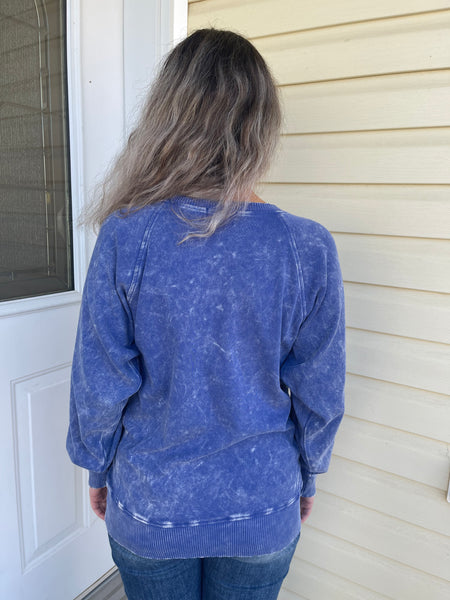Acid Wash Pullover - Blueberry
