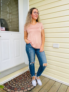 V-Neck Pocket Top - Pale Blush