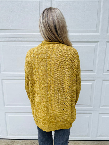 Multi Pattern Knit Sweater - Mustard