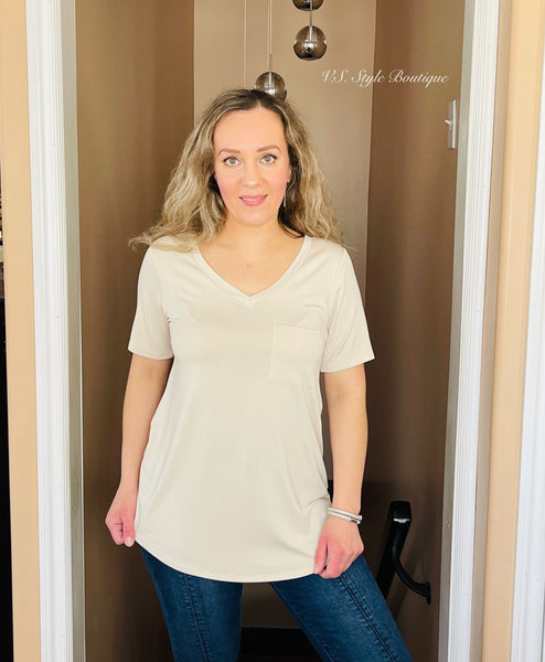 Modal V-Neck Front Pocket Top - Ivory