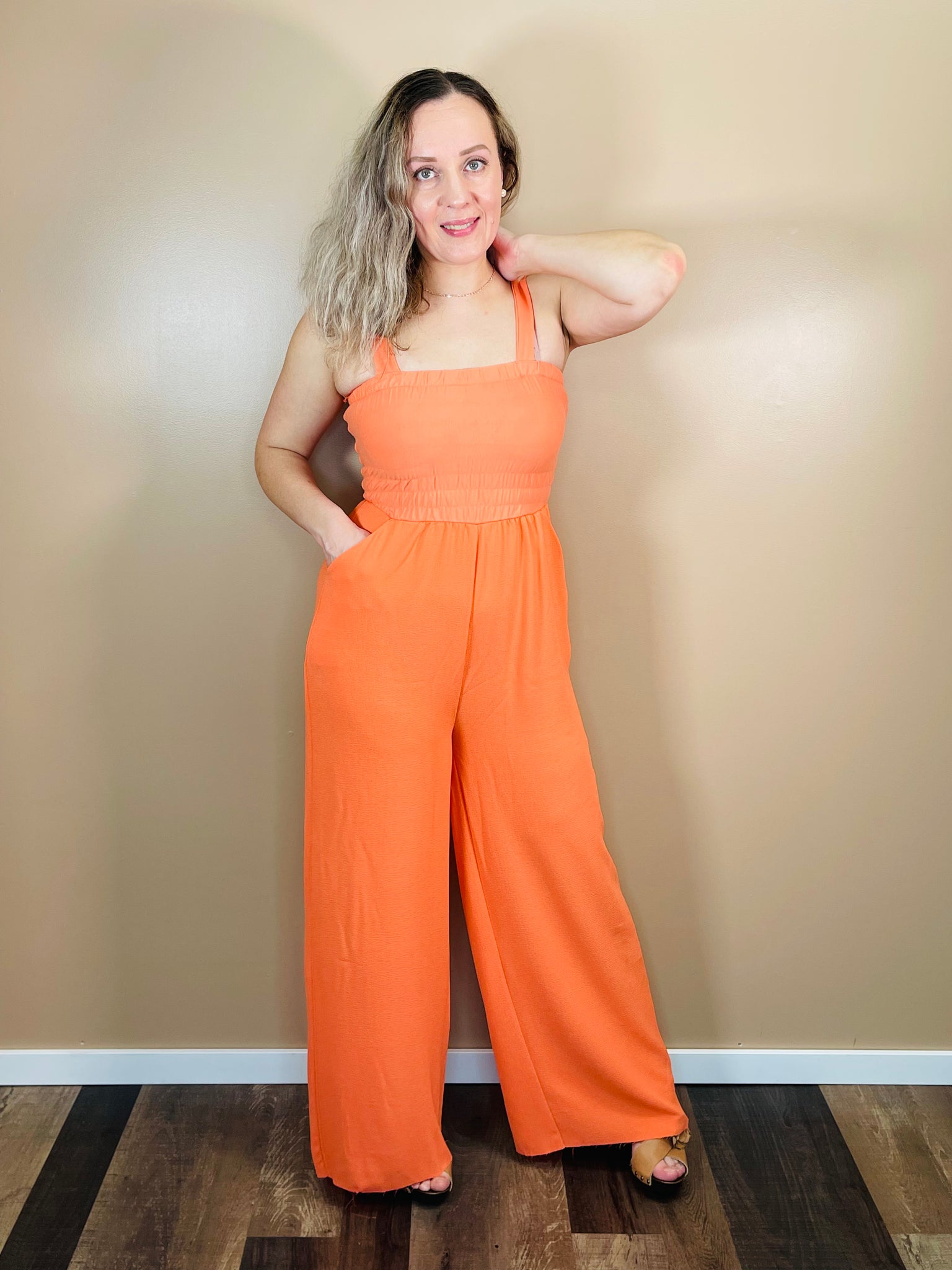 Jumpsuit with Pockets - Deep Coral