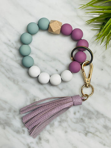 Wood Key Chain with Tassel - Lilac Multi