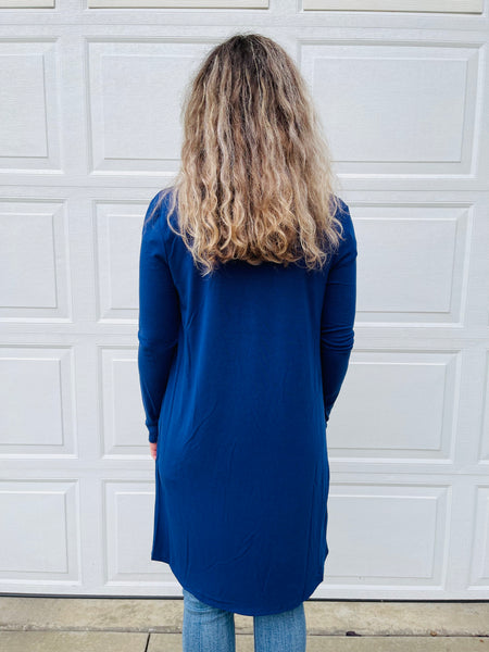 Slouchy Pocket Open Cardigan - LT Navy