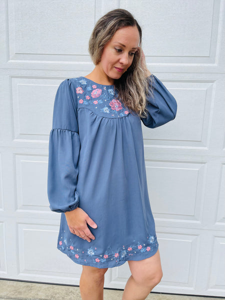 Embroidery Dress - Midnight Blue