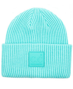 Ribbed Beanie with Rubber Patch - Mint Green