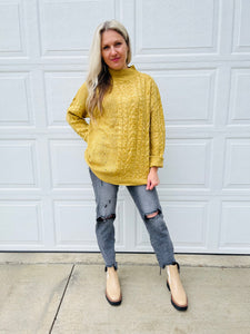 Multi Pattern Knit Sweater - Mustard