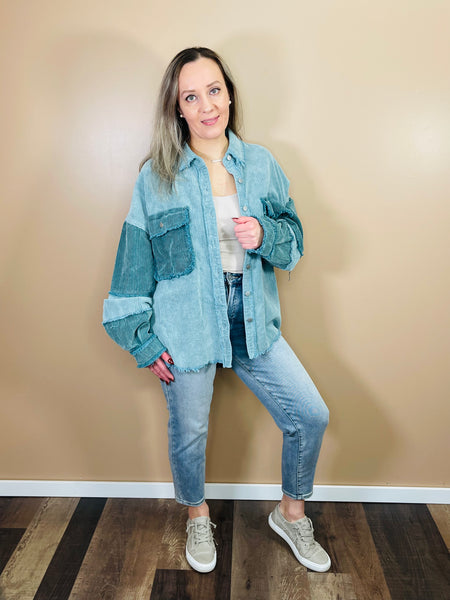 Oversized Corduroy Jacket - Hunter Green Multi