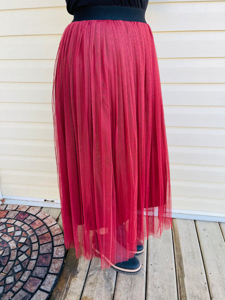 Mesh Pleated Skirt - DK Rust