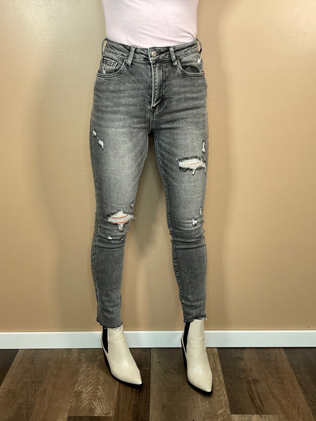 High Rise Relaxed Fit Skinny Jeans - Grey