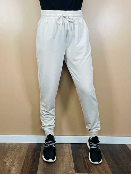 Soft Stretch French Terry Joggers - Sand Beige
